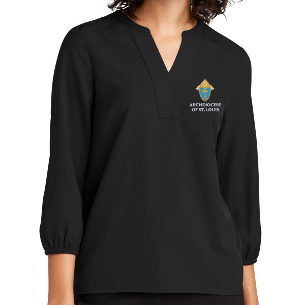 The Archdiocese of St. Louis Embroidered - Women's Stretch Crepe 3/4 Sleeve Blouse Thumbnail