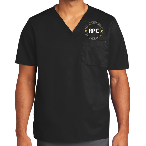 Rural Parish Clinic Printed - Unisex WorkFlex Chest Pocket V Neck Top Thumbnail
